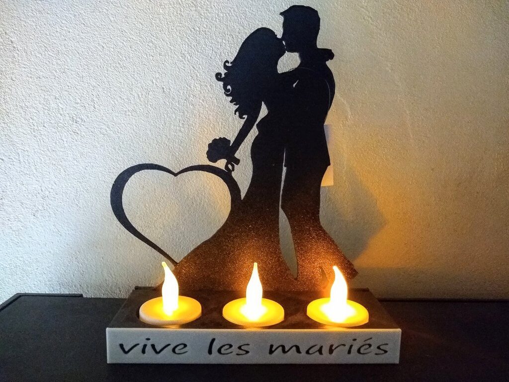 Bougeoir 3 bougies "Vive les mariés"