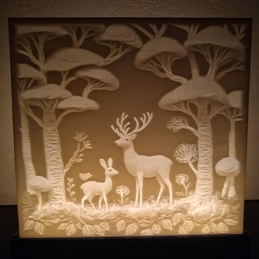 Bougeoir lithophanie "Noël" avec 3 bougies à l'arrière