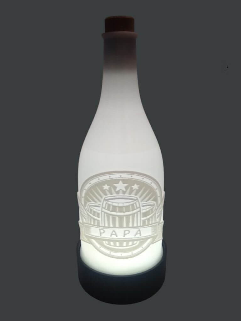 Lampe Bouteille lithophanie logo de bière écriture "Papa" personnalisable