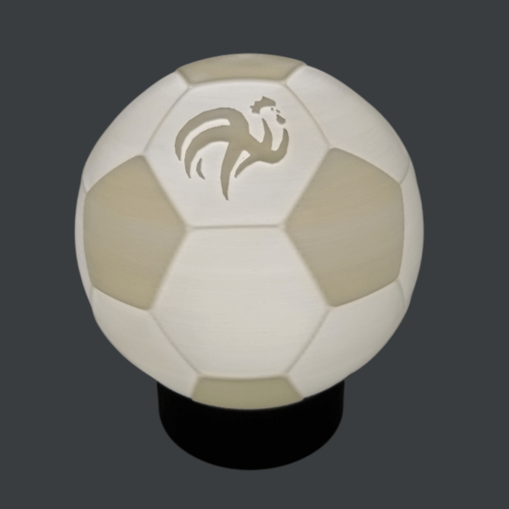 Lampe ballon de football lithophanie le coq allumée