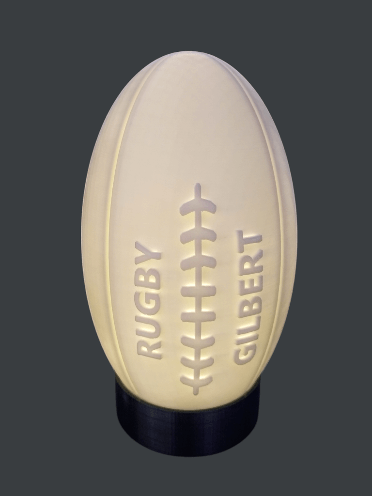 Lampe ballon de rugby lithophanie "rugby & Gilbert" écritures personnalisables