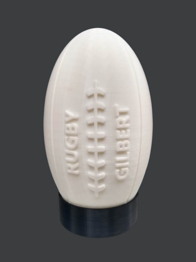 Lampe ballon de rugby lithophanie "rugby & Gilbert" éteinte écritures personnalisables