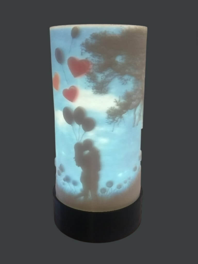 Lampe Cylindre lithophanie "Les Amoureux" en couleur