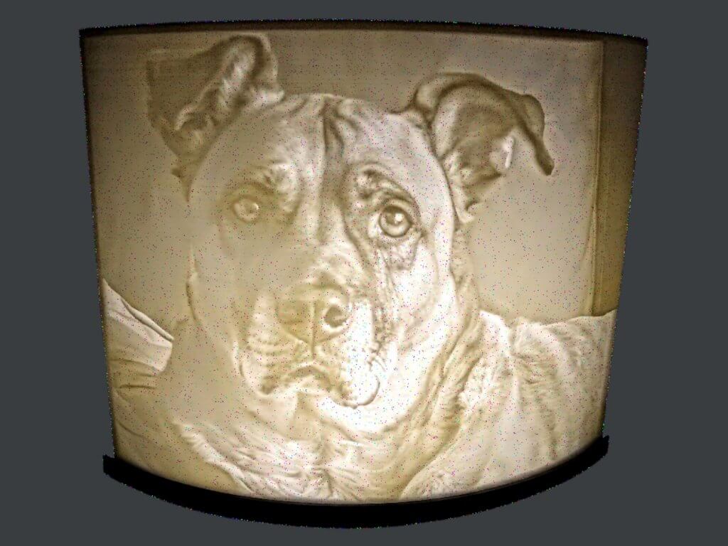 Lampe incurvée de 20 cm lithophanie d'un chien