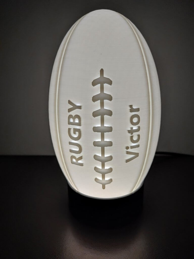 Lampe ballon de rugby lithophanie personnalisée "Rugby & Victor"